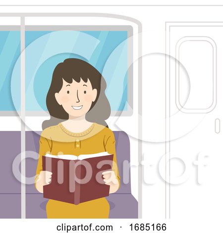 Girl Read Book Train Illustration by BNP Design Studio