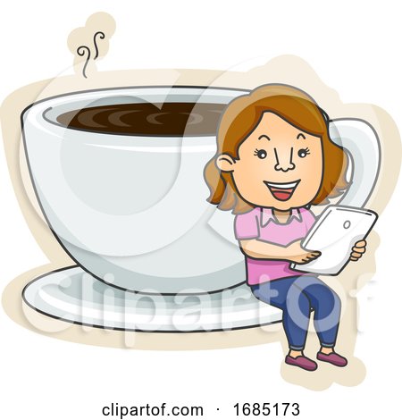 Teen Girl Coffee Cup Tablet Illustration by BNP Design Studio