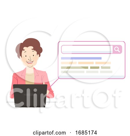 Senior Woman Laptop Search Illustration by BNP Design Studio