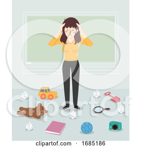 Girl Teacher Stressed Classroom Mess Illustration by BNP Design Studio