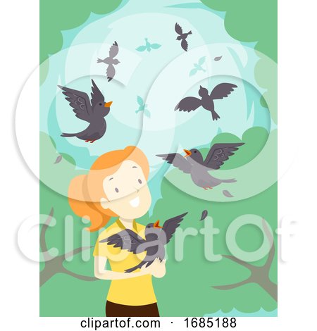 Girl Birds Rehabilitation Free Illustration by BNP Design Studio