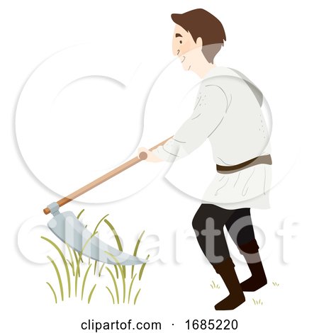 Man Medieval Farmer Scythe Illustration by BNP Design Studio