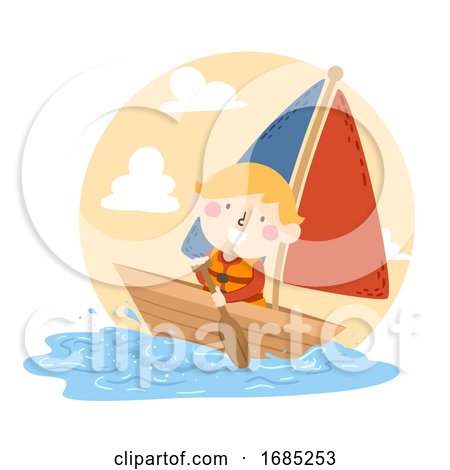 Kid Boy Boat Sailing Rowing Illustration by BNP Design Studio