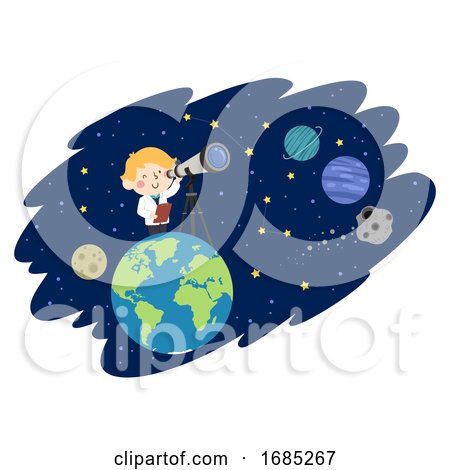 Kid Boy Astronomer Space Illustration by BNP Design Studio