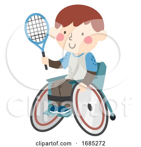 Kid Boy Wheel Chair Tennis Racket Illustration by BNP Design Studio