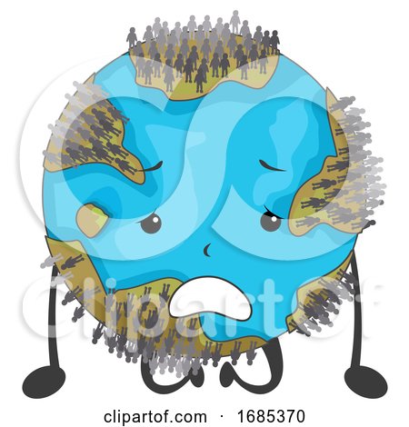 Earth Mascot over Population Illustration by BNP Design Studio