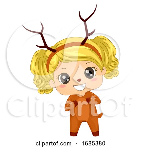 Kid Girl Woodland Animal Deer Costume Illustration by BNP Design Studio