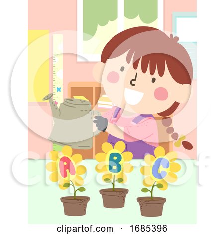 Kid Girl Water Flower Plant Classroom Illustration by BNP Design Studio