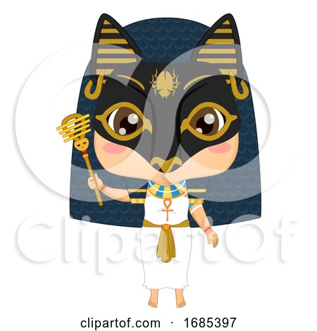 Kid Girl Egyptian God Bastet Costume Illustration by BNP Design Studio