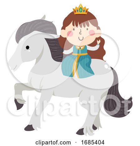 Kid Girl Princess White Horse Illustration by BNP Design Studio