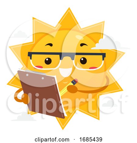 Mascot Sun Scientist Clip Board Illustration by BNP Design Studio