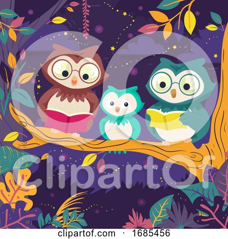 Owl Read Books Night Tree Illustration by BNP Design Studio