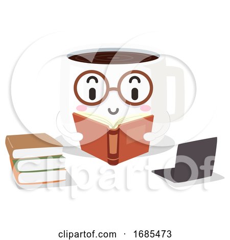 Mascot Coffee Study Hack Books Laptop Illustration by BNP Design Studio
