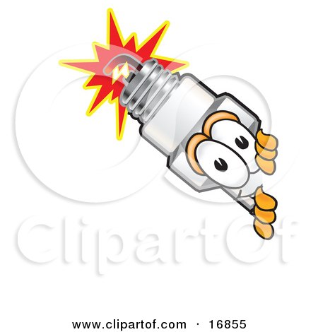 Clipart Picture of a Spark Plug Mascot Cartoon Character Peeking Around a Corner by Mascot Junction