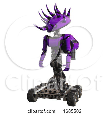 Cyborg Containing Black and White Anemone Dome Head and Light Chest Exoshielding and Ultralight Chest Exosuit and Rocket Pack and Six-wheeler Base. Purple. Standing Looking Right Restful Pose. by Leo Blanchette