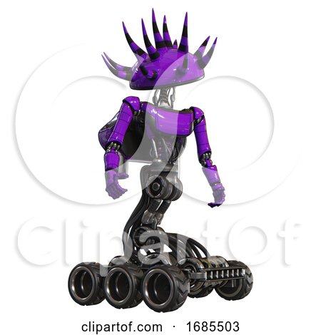 Cyborg Containing Black and White Anemone Dome Head and Light Chest Exoshielding and Ultralight Chest Exosuit and Rocket Pack and Six-wheeler Base. Purple. Hero Pose. by Leo Blanchette