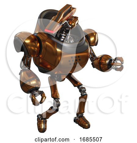 Droid Containing Dual Retro Camera Head and Laser Gun Head and Heavy Upper Chest and Ultralight Foot Exosuit. Copper. Fight or Defense Pose.. by Leo Blanchette