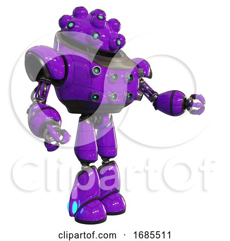 Automaton Containing Techno Multi-eyed Domehead Design and Heavy Upper Chest and Chest Energy Sockets and Light Leg Exoshielding. Purple. Interacting. by Leo Blanchette