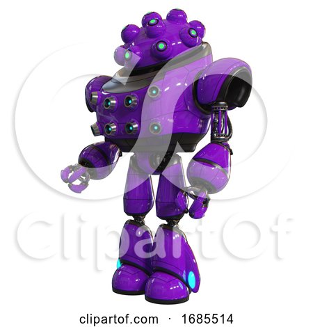 Automaton Containing Techno Multi-eyed Domehead Design and Heavy Upper Chest and Chest Energy Sockets and Light Leg Exoshielding. Purple. Facing Right View. by Leo Blanchette