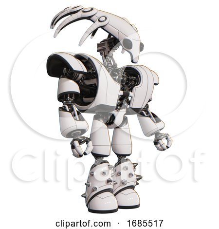 Automaton Containing Flat Elongated Skull Head and Heavy Upper Chest and Heavy Mech Chest and Light Leg Exoshielding and Spike Foot Mod. White. Facing Left View. by Leo Blanchette