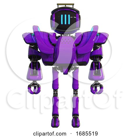 Cyborg Containing Digital Display Head and Three Vertical Line Design and Led and Protection Bars and Heavy Upper Chest and Heavy Mech Chest and Battle Mech Chest and Ultralight Foot Exosuit. Purple. by Leo Blanchette