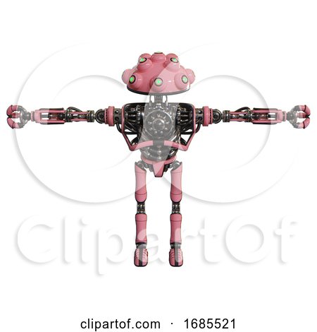 Robot Containing Techno Multi-eyed Domehead Design and Heavy Upper Chest and No Chest Plating and Ultralight Foot Exosuit. Pink. T-pose. by Leo Blanchette