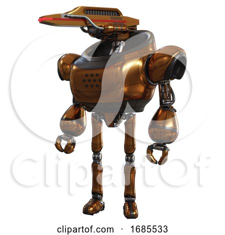 Droid Containing Dual Retro Camera Head and Laser Gun Head and Heavy Upper Chest and Ultralight Foot Exosuit. Copper. Standing Looking Right Restful Pose. by Leo Blanchette