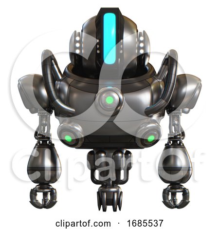 Automaton Containing Round Head and Large Vertical Visor and Head Light Gadgets and Heavy Upper Chest and Chest Green Energy Cores and Jet Propulsion. Metal. Front View. by Leo Blanchette