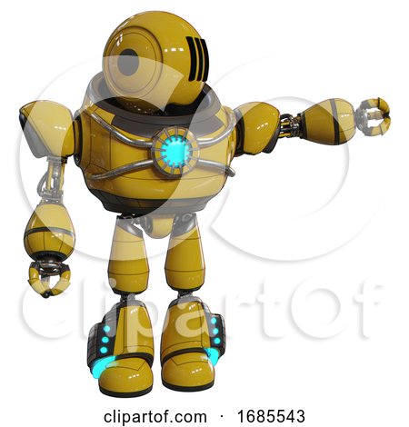 Android Containing Round Head and Three Lens Sentinel Visor and Heavy Upper Chest and Chest Blue Energy Core and Light Leg Exoshielding and Megneto-hovers Foot Mod. Yellow. by Leo Blanchette