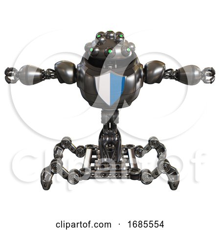 Bot Containing Techno Multi-eyed Domehead Design and Heavy Upper Chest and Blue Shield Defense Design and Insect Walker Legs. Metal. T-pose. by Leo Blanchette