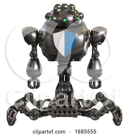 Bot Containing Techno Multi-eyed Domehead Design and Heavy Upper Chest and Blue Shield Defense Design and Insect Walker Legs. Metal. Front View. by Leo Blanchette