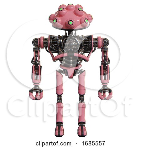 Robot Containing Techno Multi-eyed Domehead Design and Heavy Upper Chest and No Chest Plating and Ultralight Foot Exosuit. Pink. Front View. by Leo Blanchette