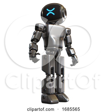 Bot Containing Digital Display Head and Wince Symbol Expression and Light Chest Exoshielding and Prototype Exoplate Chest and Prototype Exoplate Legs. Metal. Hero Pose. by Leo Blanchette