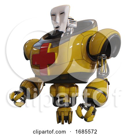 Android Containing Humanoid Face Mask and Heavy Upper Chest and First Aid Chest Symbol and Jet Propulsion. Yellow. Facing Right View. by Leo Blanchette