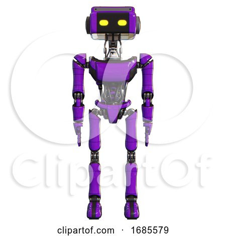 Robot Containing Dual Retro Camera Head and Retro Tech Device Head and Light Chest Exoshielding and Ultralight Chest Exosuit and Ultralight Foot Exosuit. Purple. Front View. by Leo Blanchette