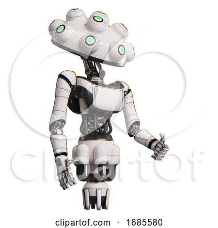 Mech Containing Techno Multi-eyed Domehead Design and Light Chest Exoshielding and Ultralight Chest Exosuit and Jet Propulsion. White. Facing Left View. by Leo Blanchette