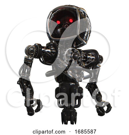 Bot Containing Round Barbed Wire Round Head and Heavy Upper Chest and No Chest Plating and Jet Propulsion. Black. Hero Pose. by Leo Blanchette