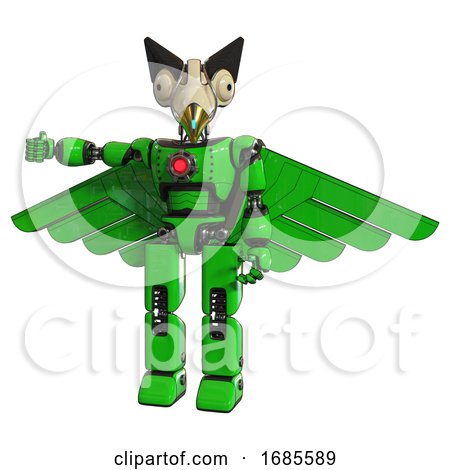 Mech Containing Bird Skull Head and Bone Skull Eye Holes and Robobeak Design and Light Chest Exoshielding and Red Energy Core and Pilot's Wings Assembly and Prototype Exoplate Legs. Green. by Leo Blanchette