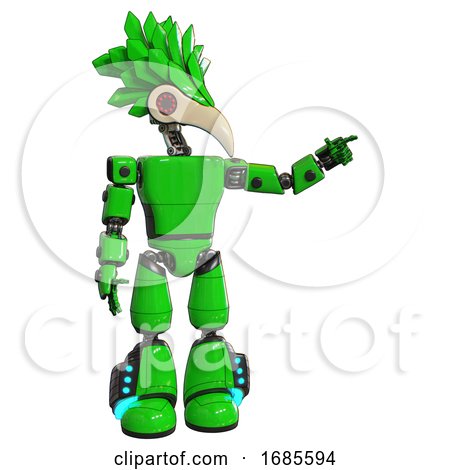 Bot Containing Bird Skull Head and Red Led Circle Eyes and Bird Feather Design and Light Chest Exoshielding and Prototype Exoplate Chest and Light Leg Exoshielding and Megneto-hovers Foot Mod. Green. by Leo Blanchette