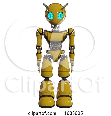 Automaton Containing Grey Alien Style Head and Blue Grate Eyes and Bug Antennas and Light Chest Exoshielding and Ultralight Chest Exosuit and Light Leg Exoshielding. Yellow. Front View. by Leo Blanchette