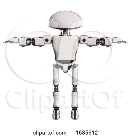 Robot Containing Dome Head and Light Chest Exoshielding and Prototype Exoplate Chest and Ultralight Foot Exosuit. White. T-pose. by Leo Blanchette