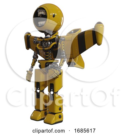 Robot Containing Round Head Chomper Design and Light Chest Exoshielding and Stellar Jet Wing Rocket Pack and No Chest Plating and Prototype Exoplate Legs. Yellow. Facing Right View. by Leo Blanchette