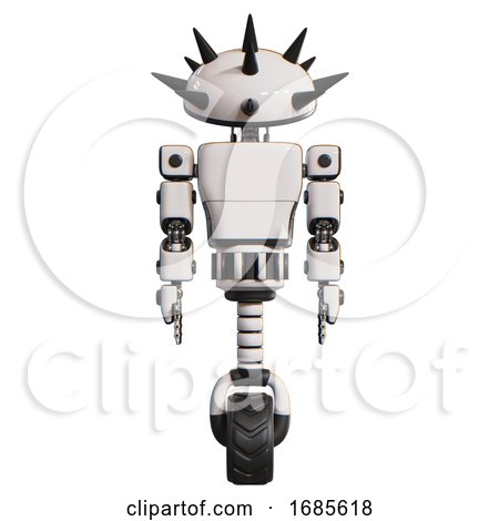 Bot Containing Thorny Domehead Design and Light Chest Exoshielding and Prototype Exoplate Chest and Unicycle Wheel. White. Front View. by Leo Blanchette