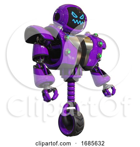 Automaton Containing Digital Display Head and Angry Face and Heavy Upper Chest and Heavy Mech Chest and Green Cable Sockets Array and Unicycle Wheel. Purple. Facing Left View. by Leo Blanchette