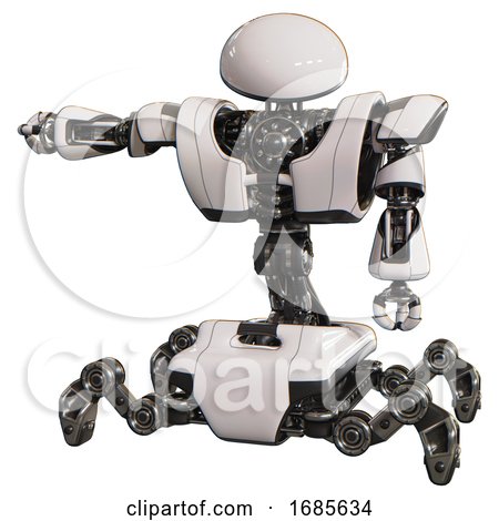 Android Containing Dome Head and Heavy Upper Chest and Heavy Mech Chest and Insect Walker Legs. White. Arm out Holding Invisible Object.. by Leo Blanchette