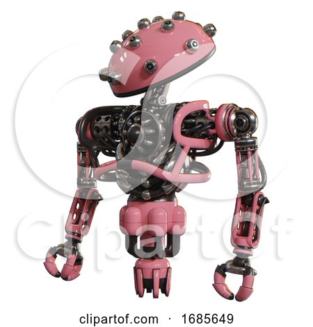Android Containing Plughead Dome Design and Heavy Upper Chest and No Chest Plating and Jet Propulsion. Pink. Standing Looking Right Restful Pose. by Leo Blanchette
