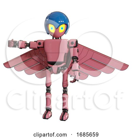 Robot Containing Grey Alien Style Head and Yellow Eyes with Blue Pupils and Blue Helmet and Light Chest Exoshielding and Prototype Exoplate Chest and Pilot's Wings Assembly . by Leo Blanchette