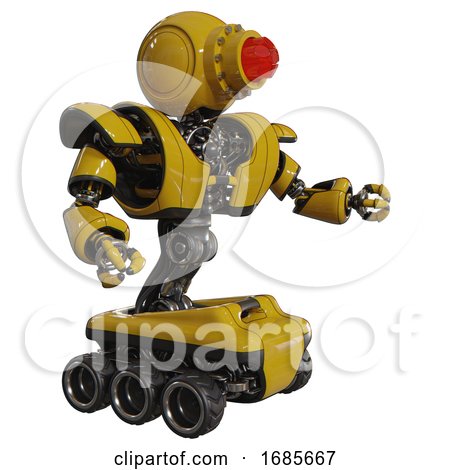 Automaton Containing Round Head and Red Laser Crystal Array and Heavy Upper Chest and Heavy Mech Chest and Six-wheeler Base. Yellow. Interacting. by Leo Blanchette