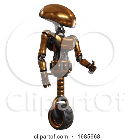 Robot Containing Dome Head and Light Chest Exoshielding and Ultralight Chest Exosuit and Unicycle Wheel. Copper. Facing Left View. by Leo Blanchette