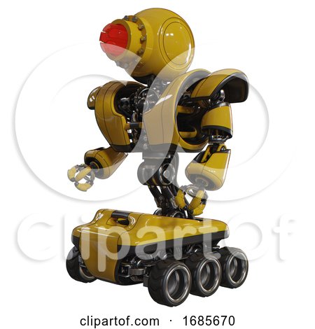 Automaton Containing Round Head and Red Laser Crystal Array and Heavy Upper Chest and Heavy Mech Chest and Six-wheeler Base. Yellow. Facing Right View. by Leo Blanchette